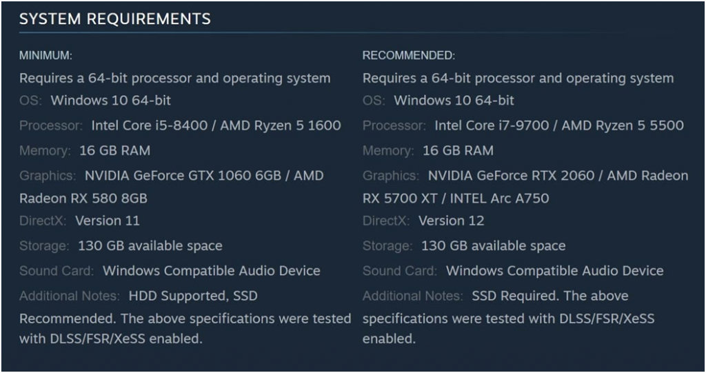 Black Myth Wukong system requirements